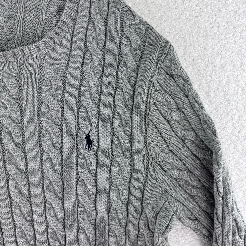 Polo Ralph Lauren Cable Knit Crewneck Sweater Mens XL Gray Cotton